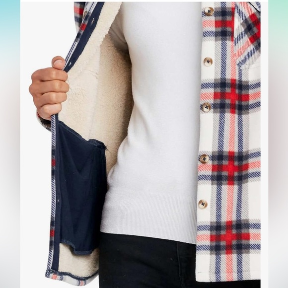 Sage Women's Long Sleeve Plaid Super Plush Sherpa Lined Fleece Shirt Jacket M - Picture 4 of 14